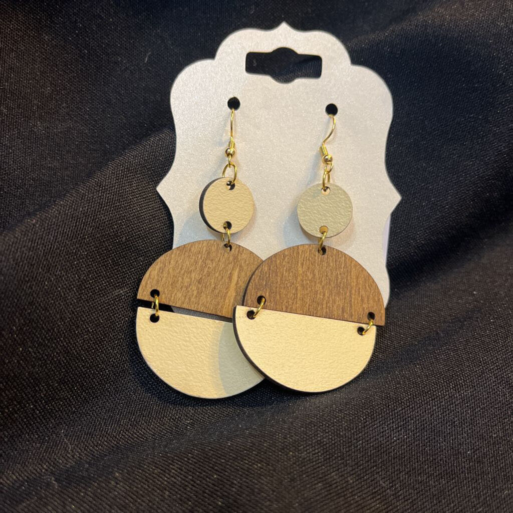 White & Wood Split Round Earring
