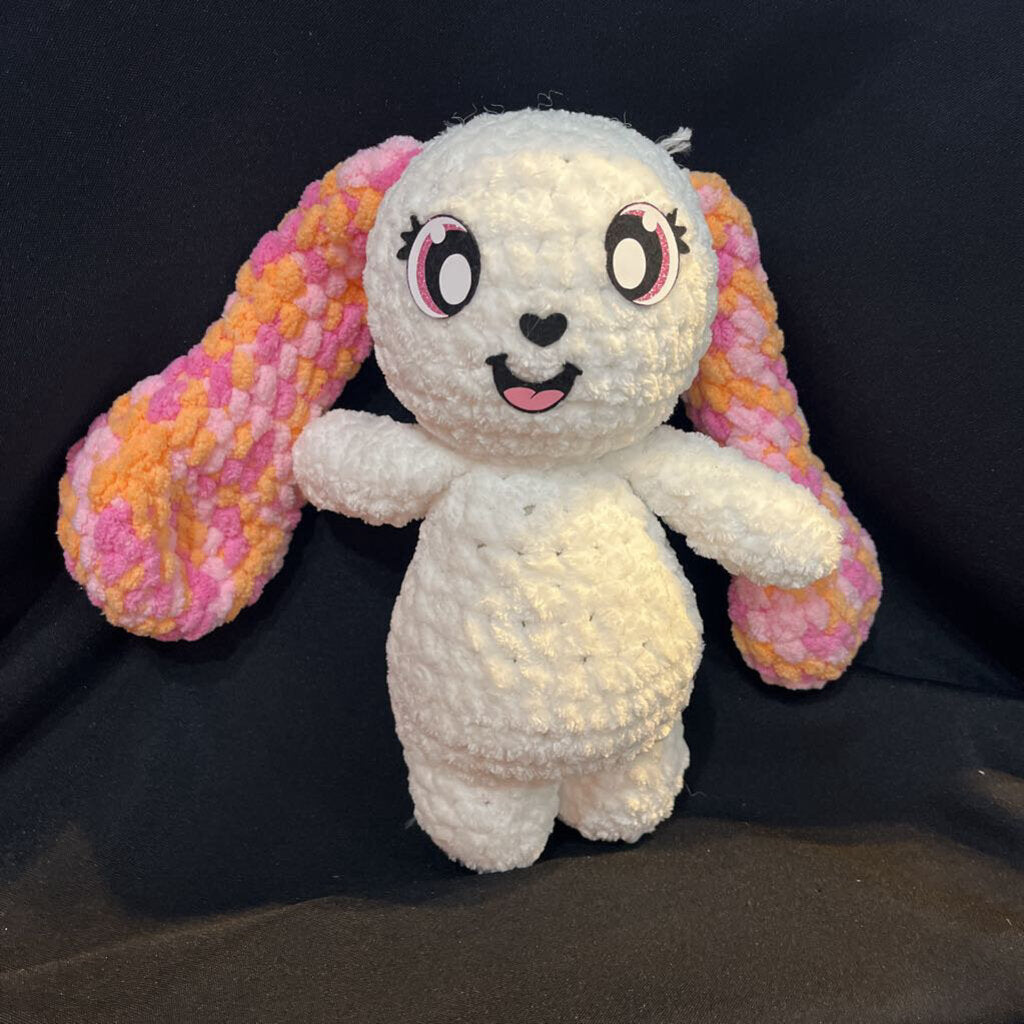 Crochet orange/pink ear white bunny