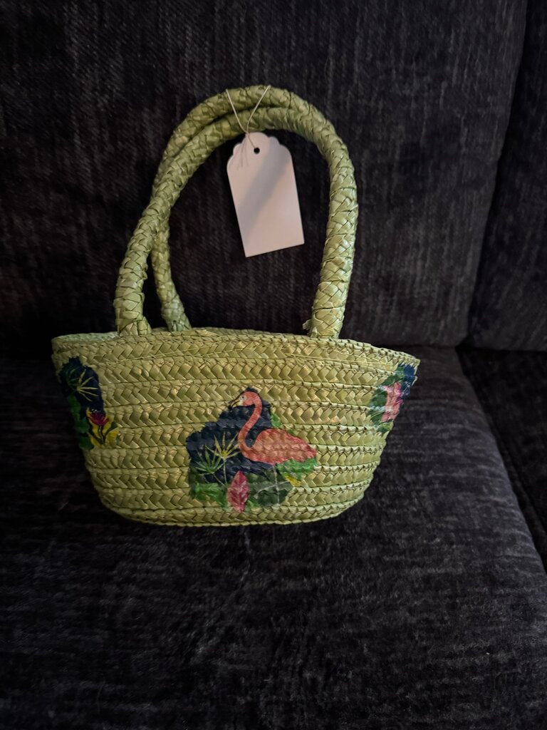 Basket (green) w/flamingos on both sides