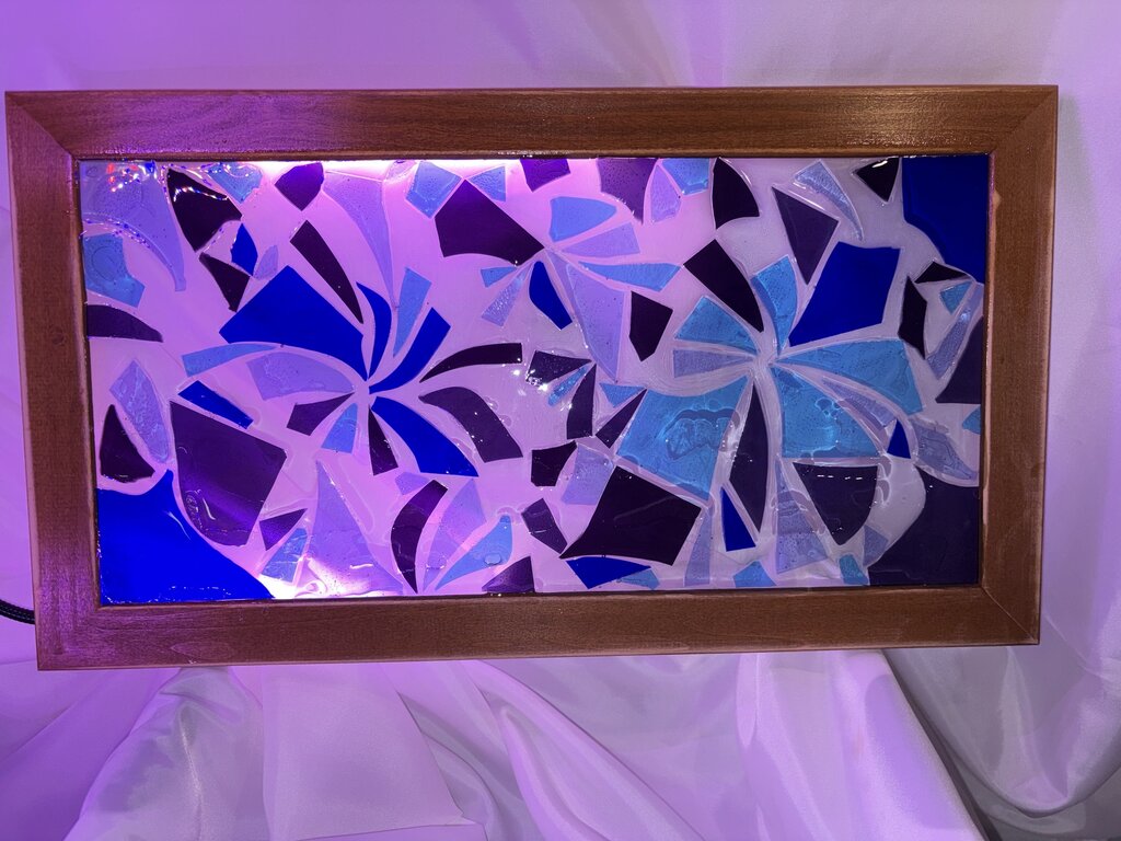 Broken (blue) stained glass (framed)