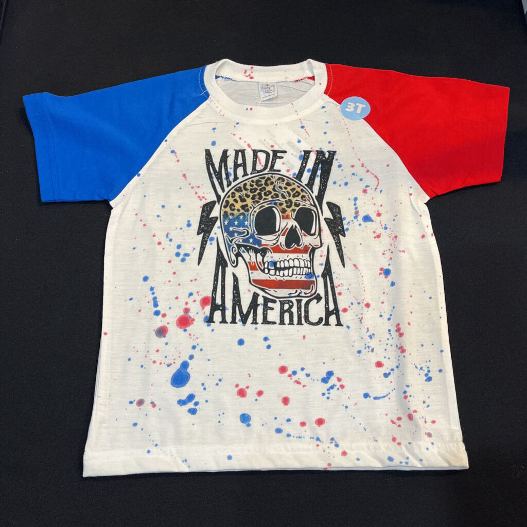 Made in America Skull (3, red/white/blue, t-shirt)