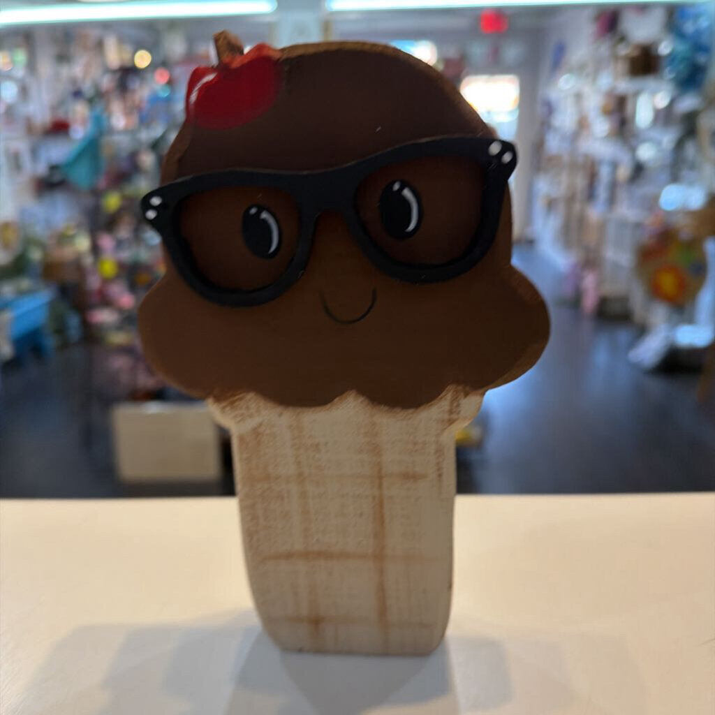 Wood Choc Ice Cream Cone with Glasses