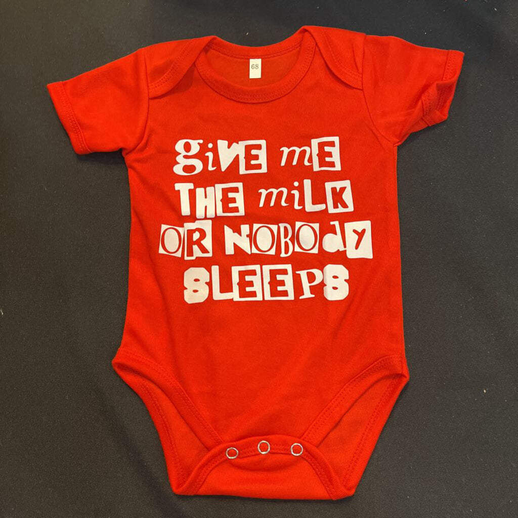 Milk or Nobody Sleeps (onesie, red 9-12M)