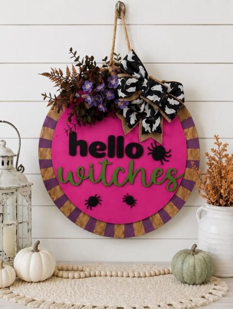 Hello Witches 14in Door Hanger