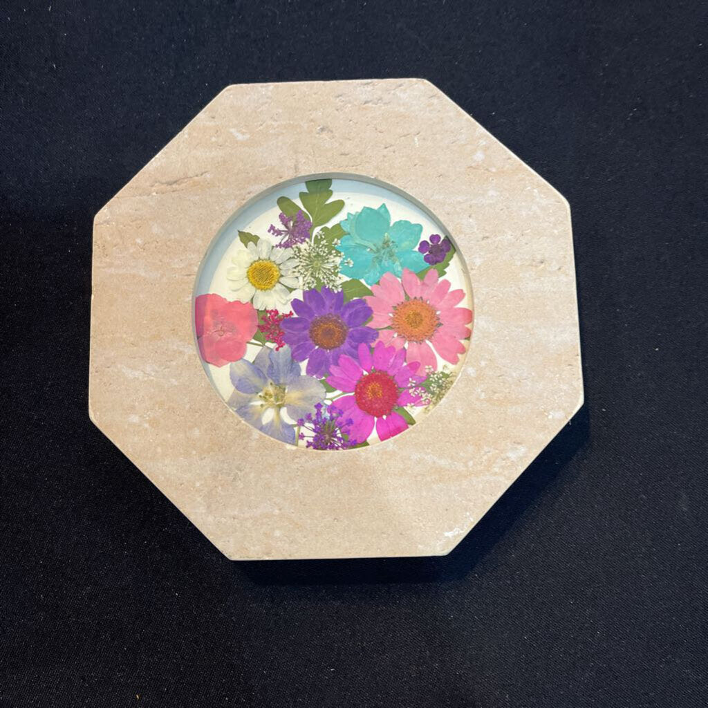 Pressed Bright Flowers (round stone frame)