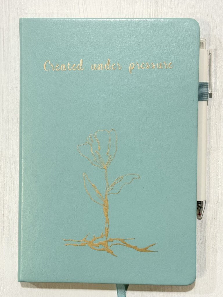 Created Under Pressure (light blue, journal & pen)