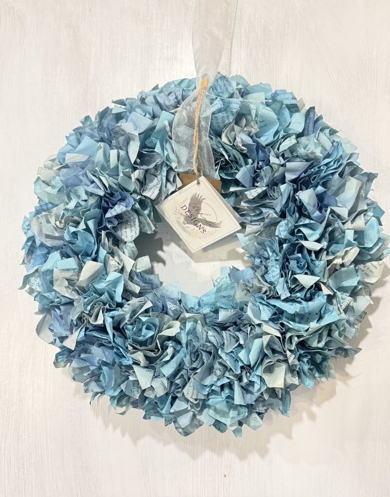 Book Page Wreath (blue, 13")