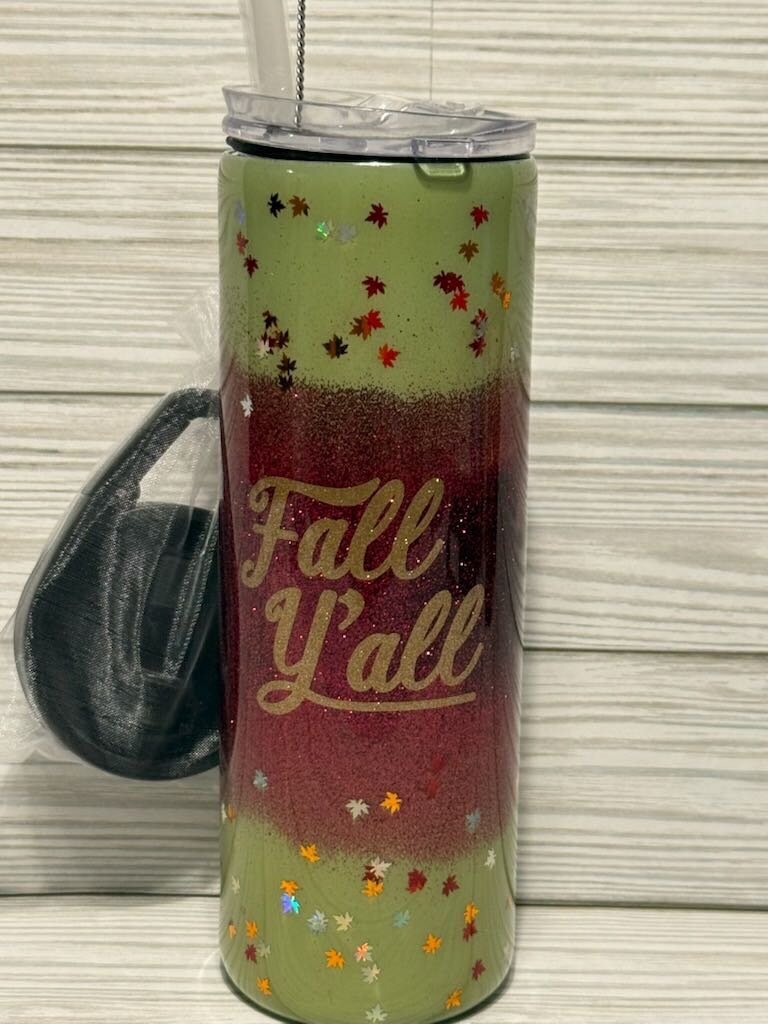 Fall Ya'll tumbler (olive/cranberry, glitter)
