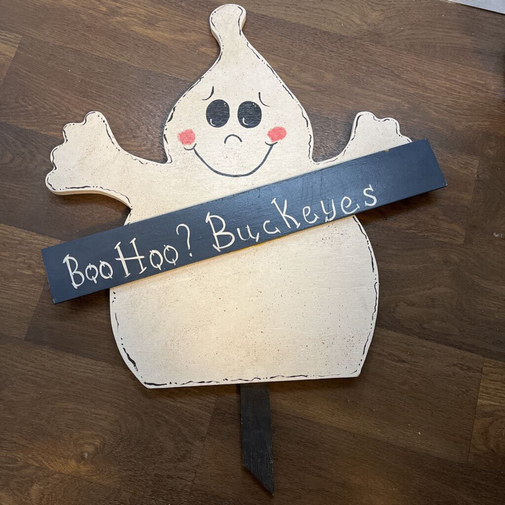 BooHoo Buckeyes Wood Ghost Yard Sign