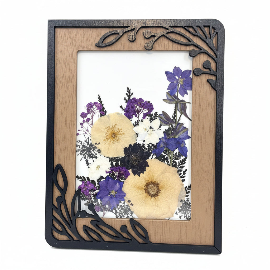 Black & Purple pressed flower frame 5x7