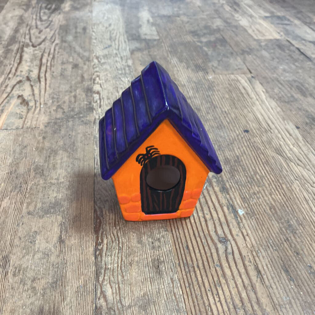 Orange and Purple Halloween Triangle Ceramic Bird House