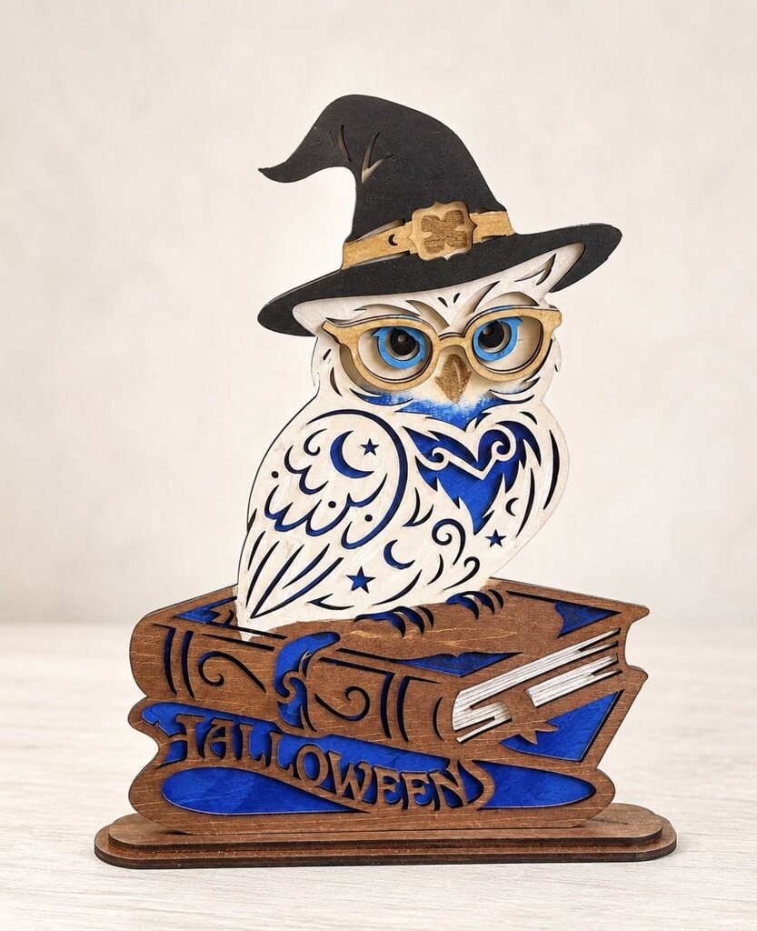 Halloween Owl SS Layered Wood Decor Blue