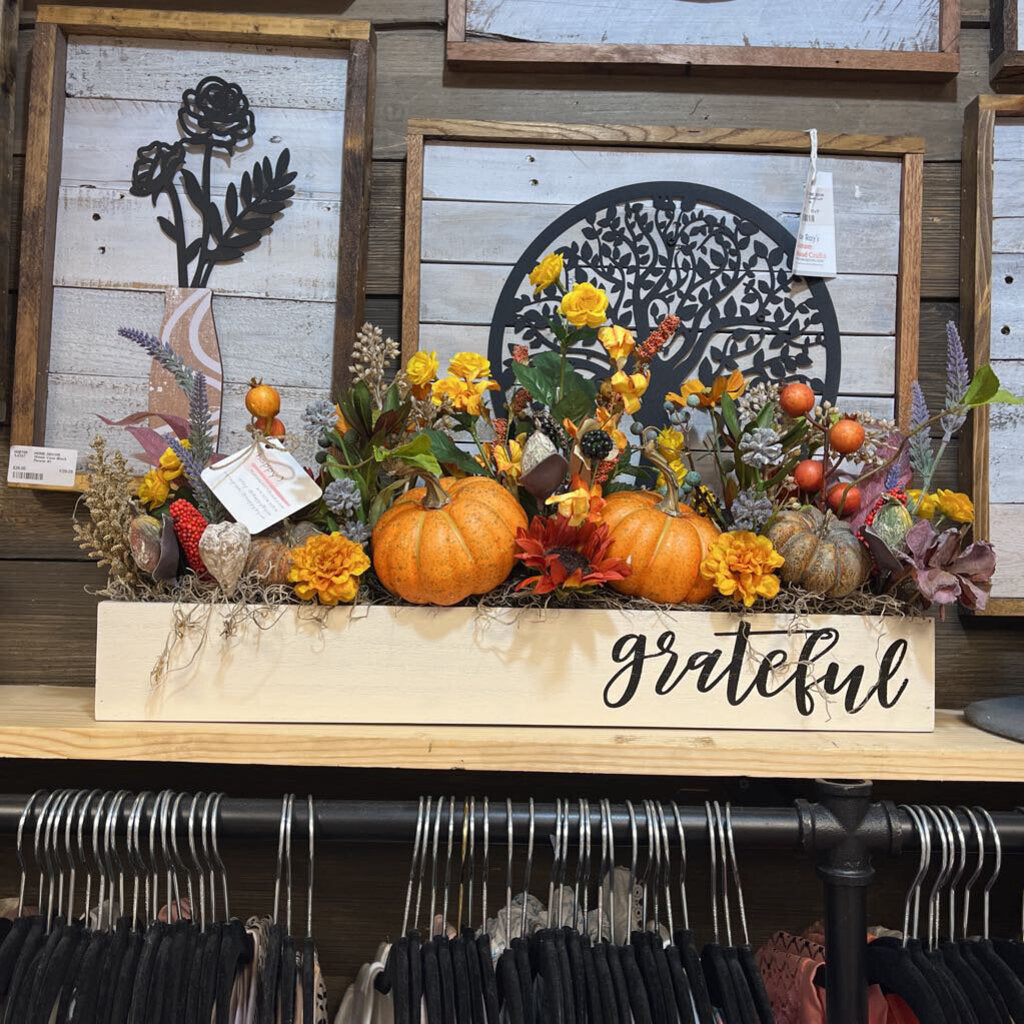 Fall Silk Floral Arrangement in Wood Box Grateful