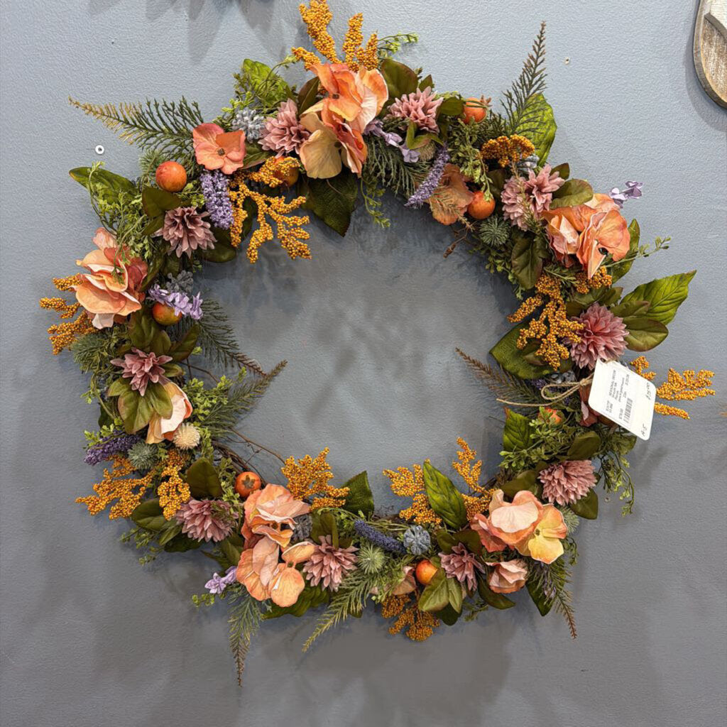 Wreath Silk Florals peach/gold/mauve