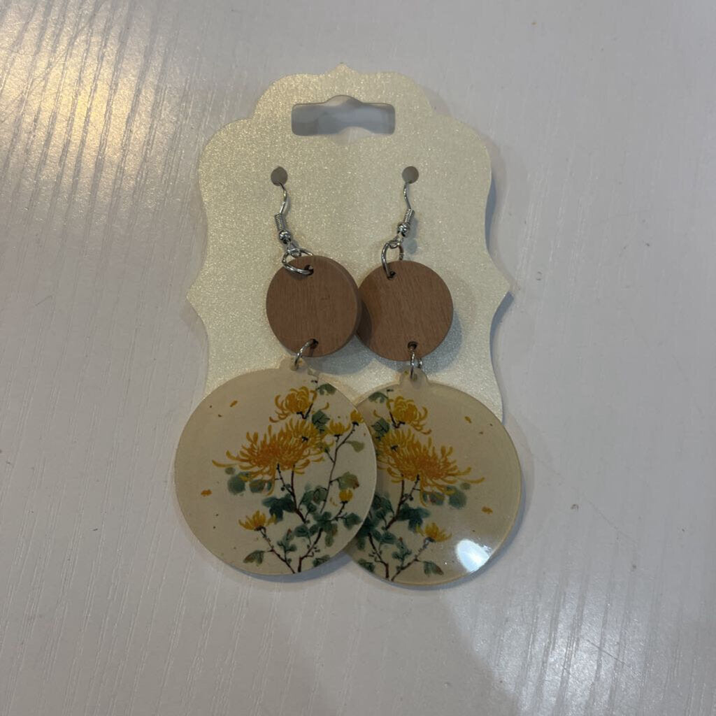 Boho Round Dangle Earring Yellow Flower