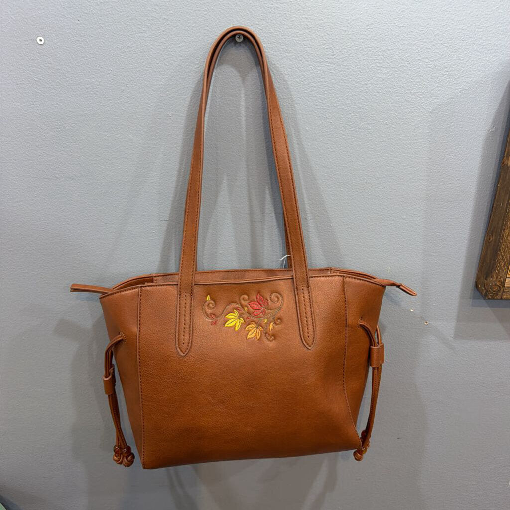 Brown Purse Leaf Embroidered
