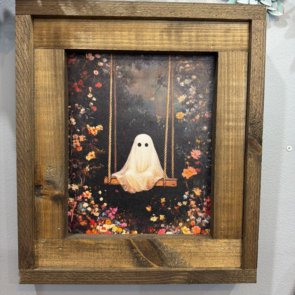 Ghost on Swing (canvas framed sign)