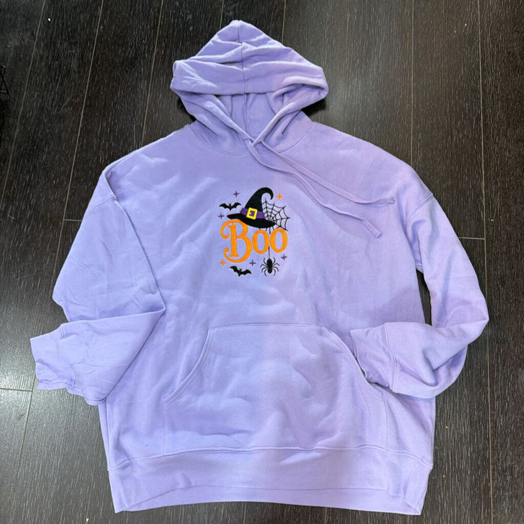 Embroidered Sweatshirt Boo Witch Hat Hoodie
