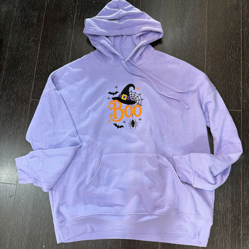 Embroidered Sweatshirt Boo Witch Hat Hoodie