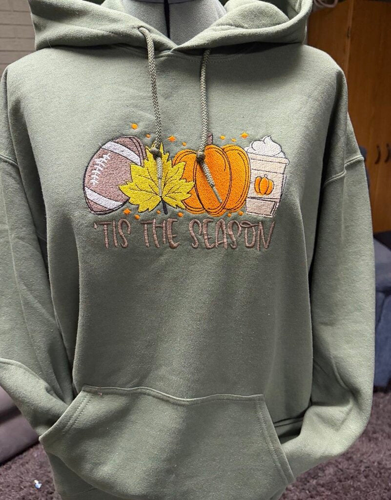 Fall Tis the Season Embroidered Hoodie Sml