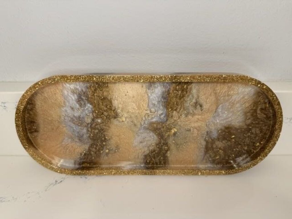 Large Gold Tones Oval Tray with glitter