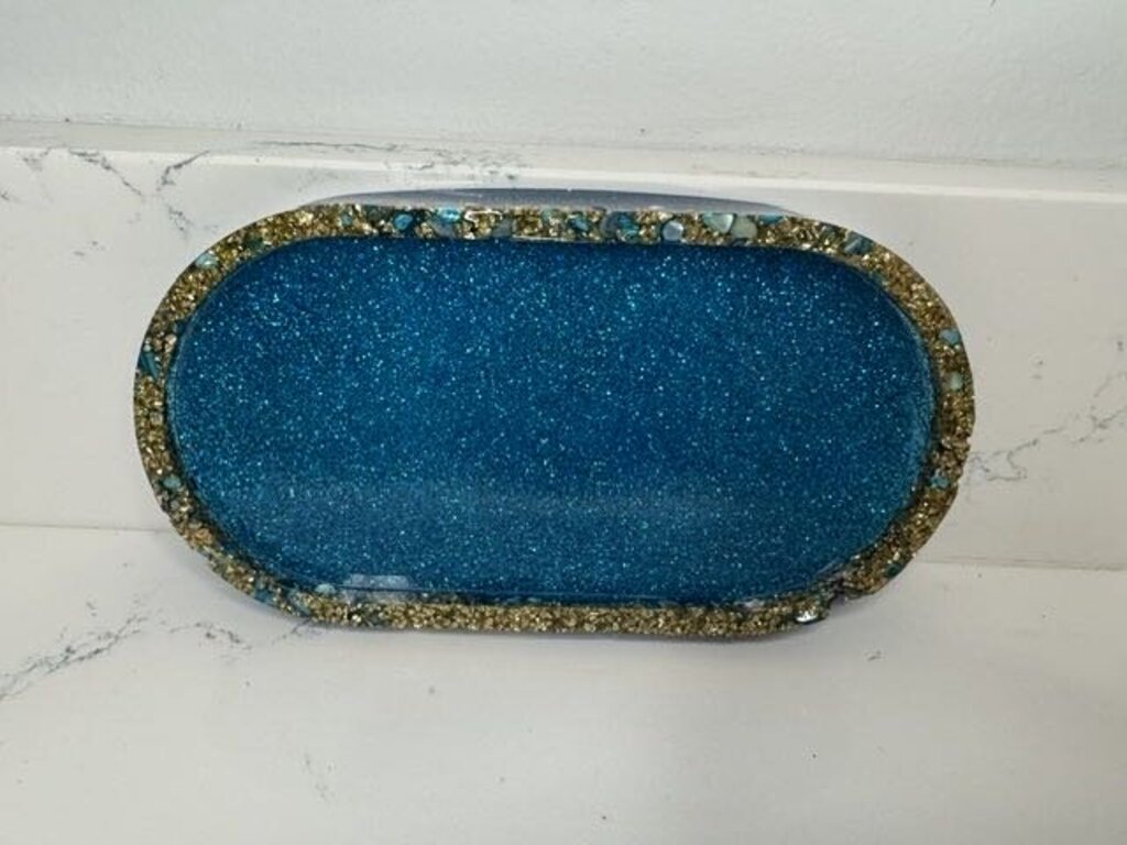 Small Blue Oval Tray with Glitter