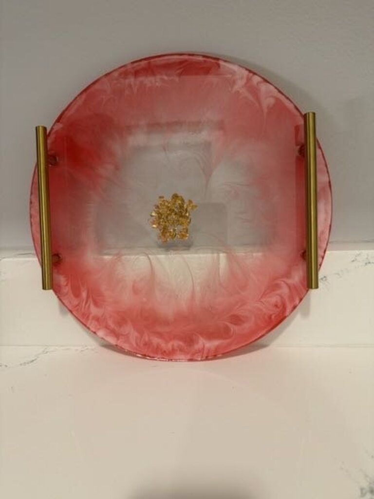 Round Tray with Handles Red & White