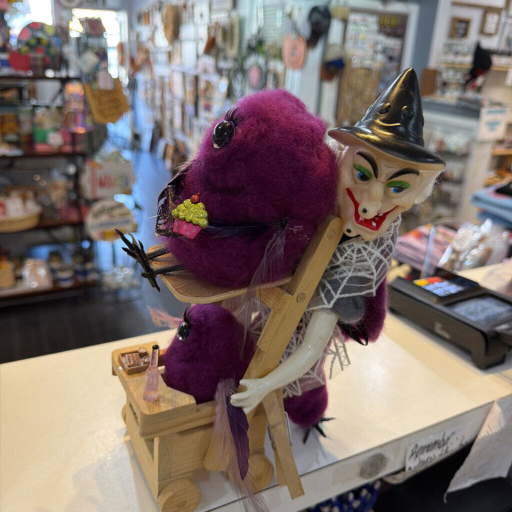 Felting Witch with 2 purple baby Monsters