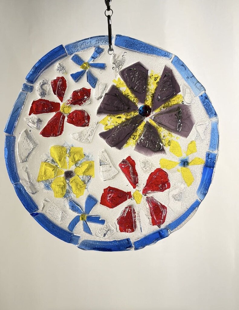 Floral red/ blue/ yellow/ purple w/blue edge Suncatcher