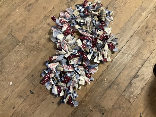 Patriotic with stripes Rag Tie Garland