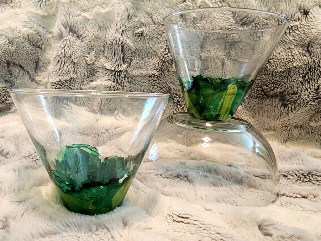 Green Marbled Stemless Martini Glass