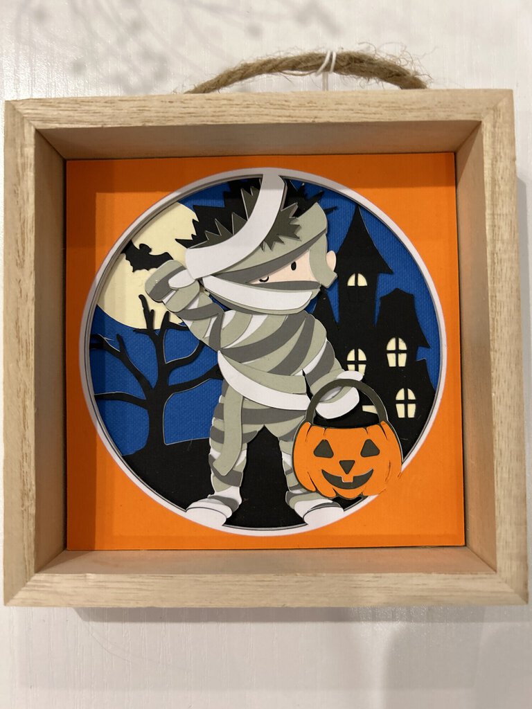 Mummy, White, shadowbox Size: 4x4