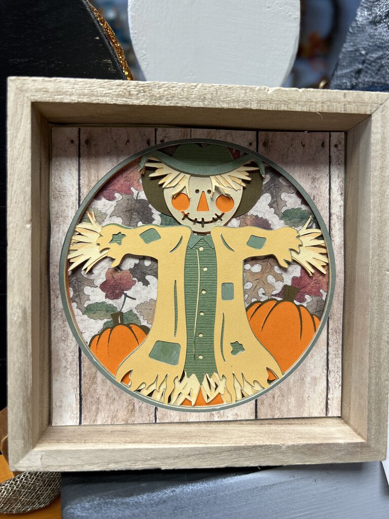 Scarecrow, White, shadowbox Size: 4x4