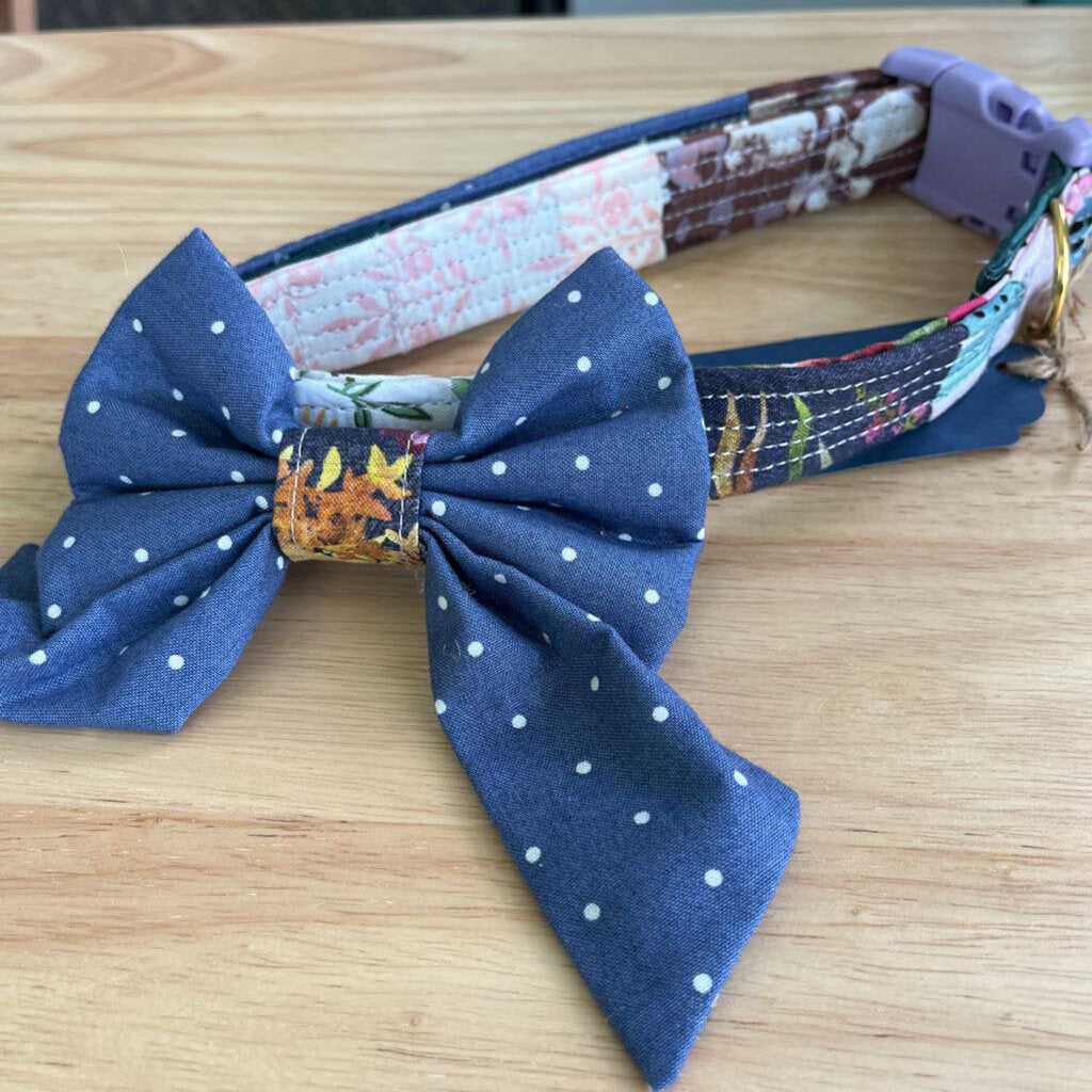 Floral & Blue Polka Dot Dog Collar