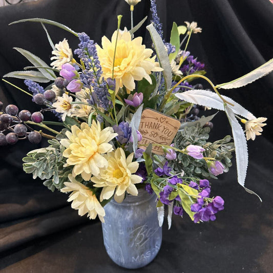 Blue Mason Jar Floral Arrangment #33