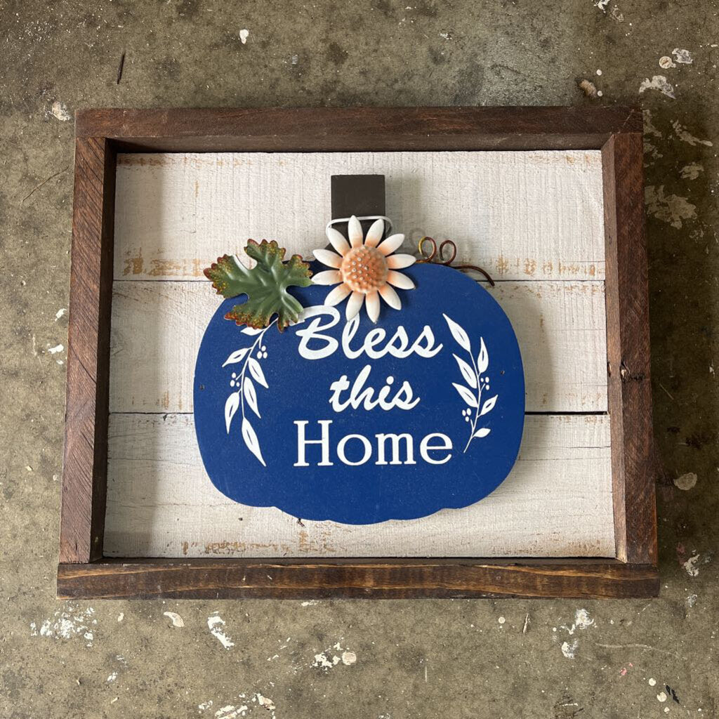 Pumpkin Bless this House (pumpkin plaque, blue)