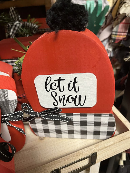 Wood Stocking Hat red let it snow