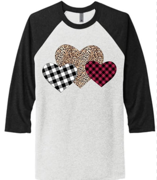 Triple Hearts LS Adult Raglan