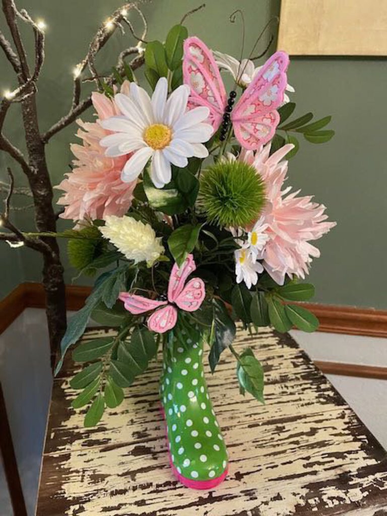 Green Polka Dot Boot Planter