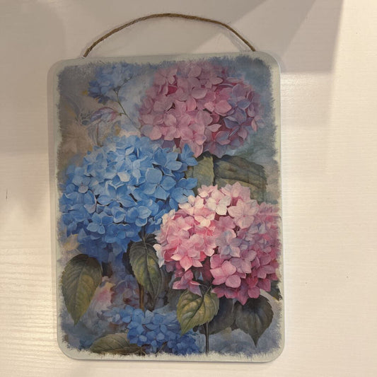 Wood Deco Pink/Blue Flowers med