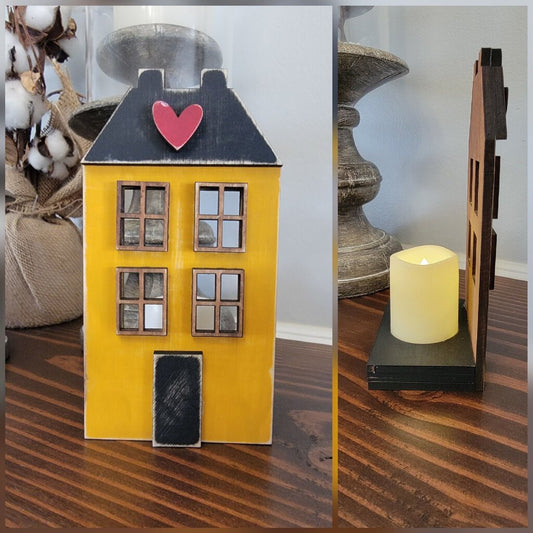 Saltbox House Tea Light Holder w/candle