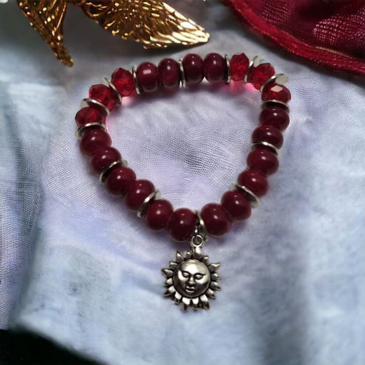 MJ Red Beads w/Silver Spacers Sun Charm