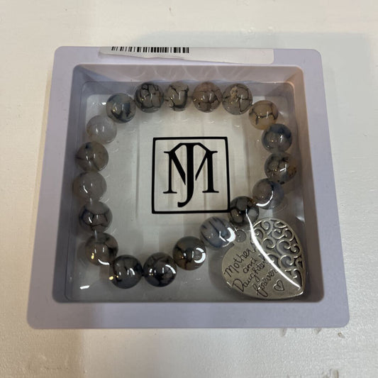 MJ Dragon Vein Agate 10mm Bracelet w/Heart Charm
