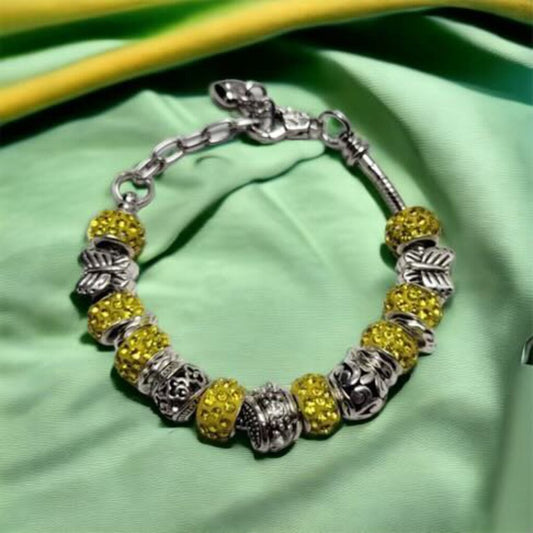 MJ Silver Yellow Rhinestone Bracelet Butterfly Bead Spacers