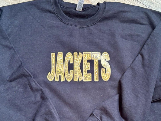 Faux Sequins Jackets Adult, Crewneck Blck L
