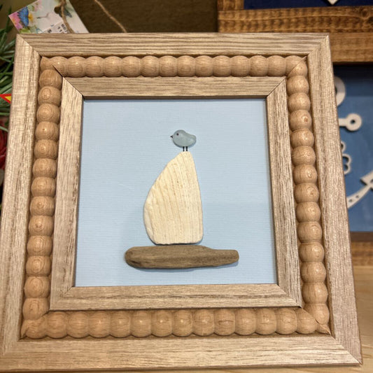 Beach Glass 4x4 bead frame w/shell boat & bird