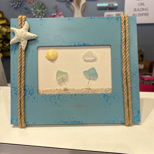 Beach Glass 4x6 teal starfish frame w/ umbrellas