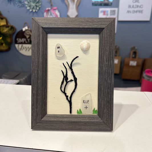 Beach Glass 4x6 gray frame w/ ghost and black tree