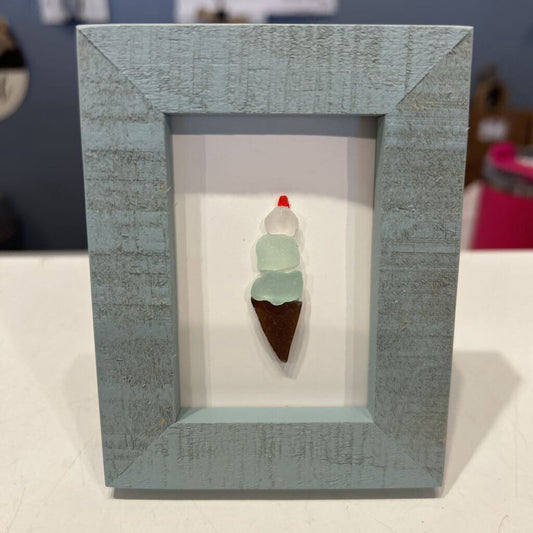 Beach Glass small teal frame w/ice cream cone