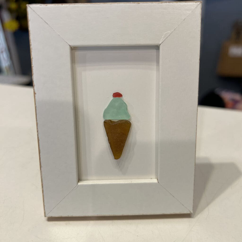 Beach Glass small white frame w/ ice cream cone